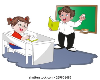 Ilustración vectorial de la enseñanza de profesores en el aula.