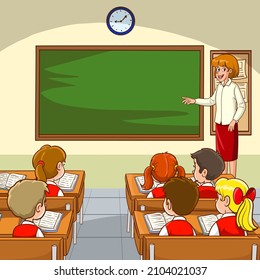 A vector illustration of Teacher Woman Teaching in Classroom School