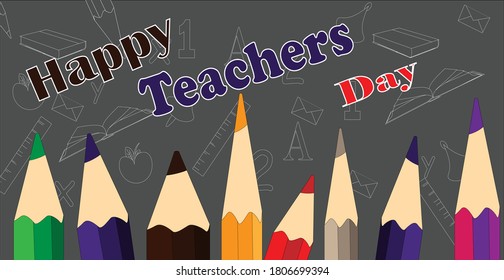 Vector Illustration of Teachers Day  with black board in  background and pencil colours design.