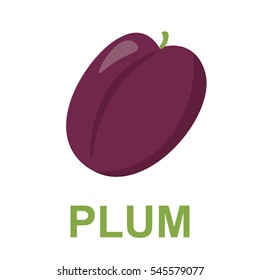 Vector illustration for teaching children the English alphabet with cartoon fruit,vegetables and objects. "P" letter. Plum. School card
