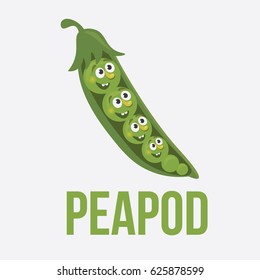 Vector illustration for teaching children the English alphabet with cartoon fruit,vegetables and objects. "P" letter. Pea pod. School card