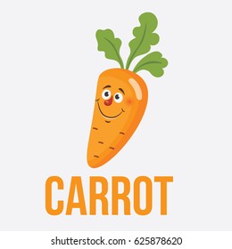 Vector illustration for teaching children the English alphabet with cartoon fruit,vegetables and objects. "C" letter. Carrot. School card