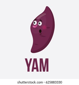 Vector illustration for teaching children the English alphabet with cartoon fruit,vegetables and objects. "Y" letter. Yam. School card