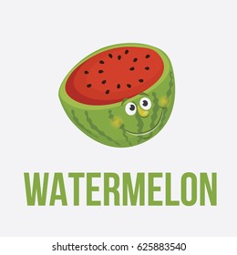 Vector illustration for teaching children the English alphabet with cartoon fruit,vegetables and objects. "W" letter. Watermelon. School card