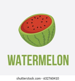 Vector illustration for teaching children the English alphabet with cartoon fruit,vegetables and objects. "W" letter. Watermelon. School card