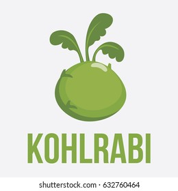 Vector illustration for teaching children the English alphabet with cartoon fruit,vegetables and objects. "K" letter. Kohlrabi. School card