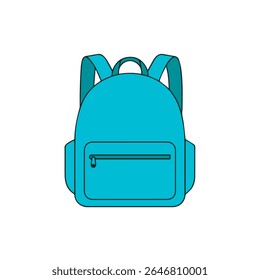Ilustração vetorial de uma mochila azul-petróleo com alças de ombro duplas e um bolso com zíper frontal. Perfeito para a escola, viagens, atividades ao ar livre, e projetos casuais de moda temática