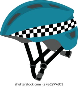 Vector illustration of a teal bicycle helmet with black and white checkered pattern, safety gear for cycling enthusiasts.