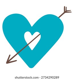 Ilustración vectorial de un corazón azul azulado perforado por una flecha. Símbolo de amor, romance y San Valentín