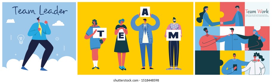 Vector illustration of Team concept business people in the flat style. E-commerce and team work business concept