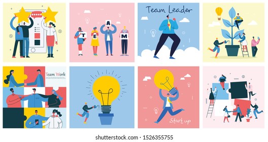 Vector illustration of Team concept business people in the flat style. E-commerce and team work business concept