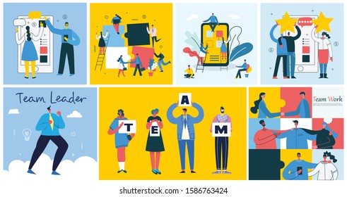Vector illustration of Team concept business people in the flat style. E-commerce and team work business concept