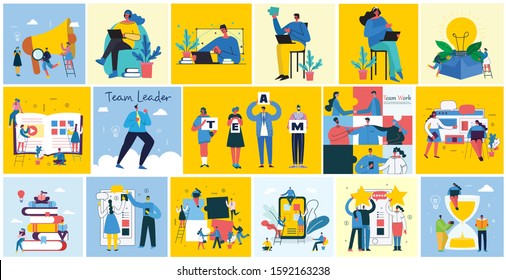 Vector illustration of Team concept business people in the flat style. E-commerce and team work business concept