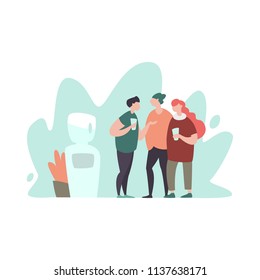 Vector illustration team discussing in their coffee break