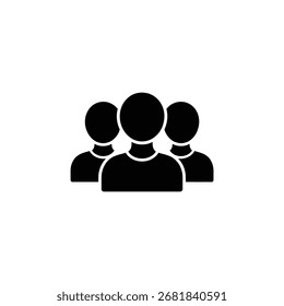 Ilustración vectorial de un equipo o grupo representado por tres íconos de siluetas negras de personas sobre un fondo blanco, que simbolizan la cooperación.