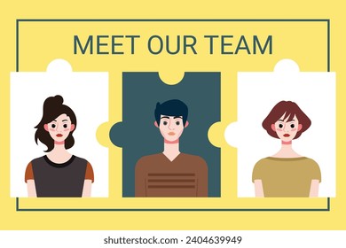 Vector illustration of a team of people in puzzle pieces. Teamwork concept