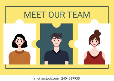 Vector illustration of a team of people in puzzle pieces. Teamwork concept