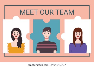 Vector illustration of a team of people in puzzle pieces. Teamwork concept