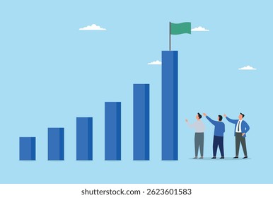 Ilustración vectorial de que el equipo alcance un hito comercial con un gráfico de crecimiento
