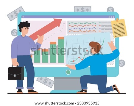 vector illustration with a team who correct their digital bussiness activities