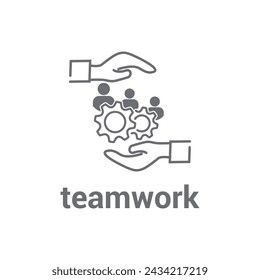 vector illustration of team work design, gear and hand symbols.