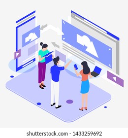 Vector illustration. team work on UI design, web responsive design communication.