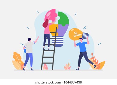 Vector Illustration, Teamwork Brainstorming Concept, Showing Creative People Having Discussion Fighting For Ideas, Suitable for landing page, UI, web, App intro card, editorial, flyer,and banner