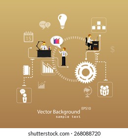 Vector illustration of teamwork, business template with flat icons.