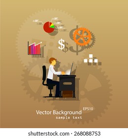 Vector illustration of teamwork, business template with flat icons.