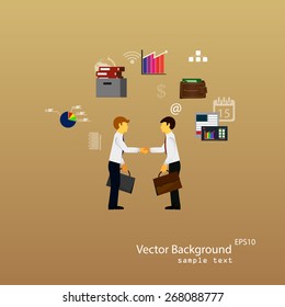 Vector illustration of teamwork, business template with flat icons.