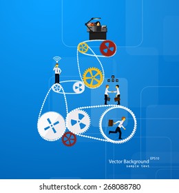 Vector illustration of teamwork, business template with flat icons.