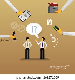 Vector illustration of teamwork, business template with flat icons.