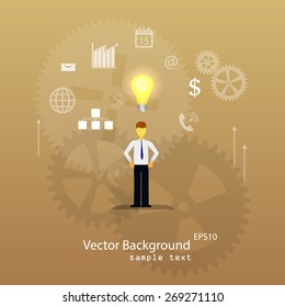 Vector illustration of teamwork, business template with flat icons.