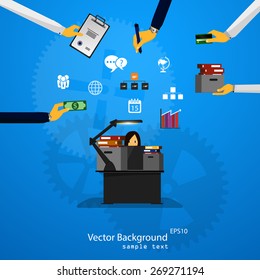 Vector illustration of teamwork, business template with flat icons.
