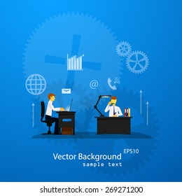 Vector illustration of teamwork, business template with flat icons.