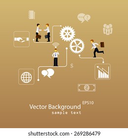 Vector illustration of teamwork, business template with flat icons.