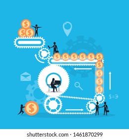 Vector illustration teamwork concept, people in team work for the same goal.