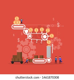 Vector illustration teamwork concept, people in team work for the same goal.