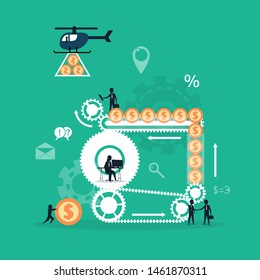 Vector illustration teamwork concept, people in team work for the same goal.
