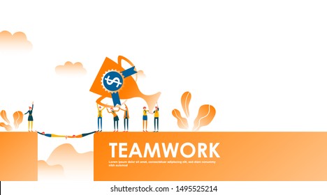 Vector Illustration Teamwork Obstacle Winner Prize Stock Vector ...