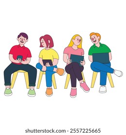 Vector illustration of teamwork, showing diverse individuals collaborating effectively, symbolizing unity and productivity. Perfect for business, education, and motivational projects.