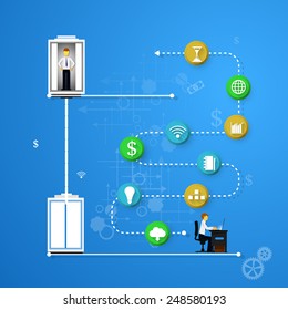 Vector illustration of teamwork, showing the transaction, graphics, cooperation