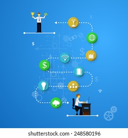 Vector illustration of teamwork, showing the transaction, graphics, cooperation