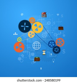 Vector illustration of teamwork, showing the transaction, graphics, cooperation