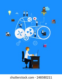 Vector illustration of teamwork, showing the transaction, graphics, cooperation