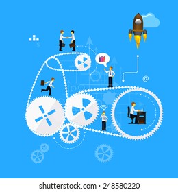 Vector illustration of teamwork, showing the transaction, graphics, cooperation