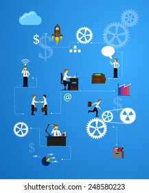 Vector illustration of teamwork, showing the transaction, graphics, cooperation