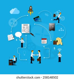 Vector illustration of teamwork, showing the transaction, graphics, cooperation