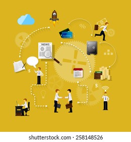 Vector illustration of teamwork, showing the transaction, graphics, cooperation