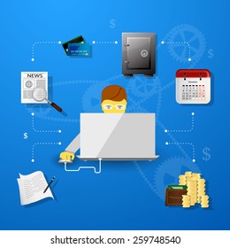 Vector illustration of teamwork, showing the transaction, graphics, cooperation